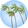 Clipart image of palm trees being blown by a strong wind